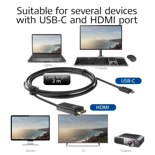 Een Kabel ACT USB-C naar HDMI 60Hz 2 meter koop je bij VHK Kantoorartikelen