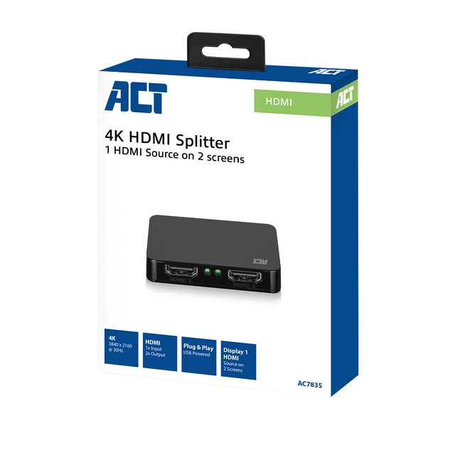 Een Splitter ACT 4K HDMI 1.4 2 poorts koop je bij VHK Kantoorartikelen