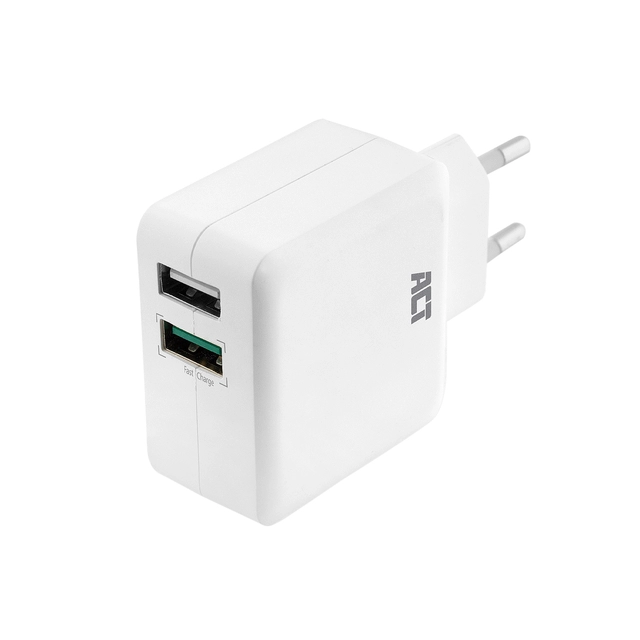 Een Oplader ACT USB 2 poorts Quickcharge 30W wit koop je bij VHK Kantoorartikelen