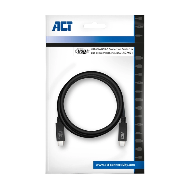 Een Kabel ACT USB 3.2 USB-C USB-IF gecertificeerd 1 meter koop je bij VHK Kantoorartikelen