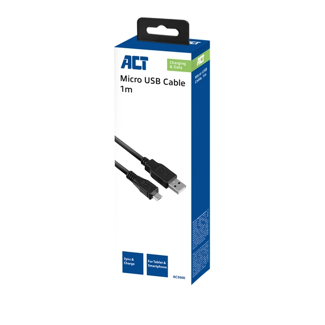 Een Kabel ACT USB 2.0 naar MicroB laad -en data 1 meter koop je bij Hoekmankantoorartikelen.nl