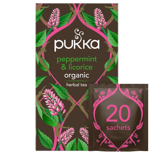 Een Thee Pukka peppermint licorice 20 zakjes koop je bij VHK Kantoorartikelen