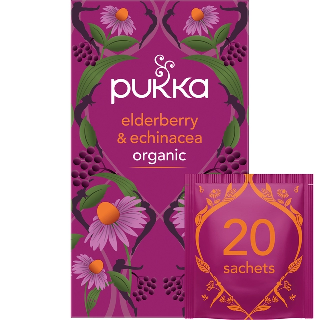 Een Thee Pukka elderberry en echinacea 20 zakjes koop je bij VHK Kantoorartikelen