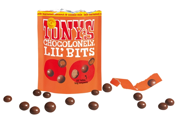 Een Chocolade Tony's Chocolonely Lil'Bits melk karamel zeezout biscuit 120 gram koop je bij VHK Kantoorartikelen