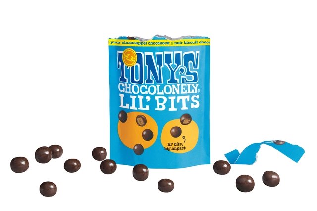 Een Chocolade Tony's Chocolonely Lil'Bits puur chocokoek sinaasappel 120 gram koop je bij VHK Kantoorartikelen