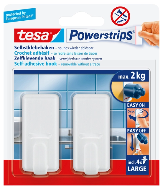 Een Haken tesa Powerstrips® LARGE Classic zelfklevend verwijderbaar wit 2 stuks koop je bij Hoekmankantoorartikelen.nl