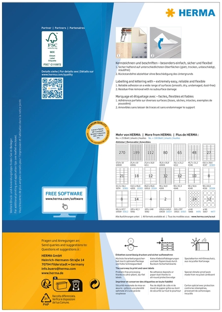 Een Etiket HERMA 10301 63.5x38.1mm verwijderbaar wit 2100 etiketten koop je bij VHK Kantoorartikelen
