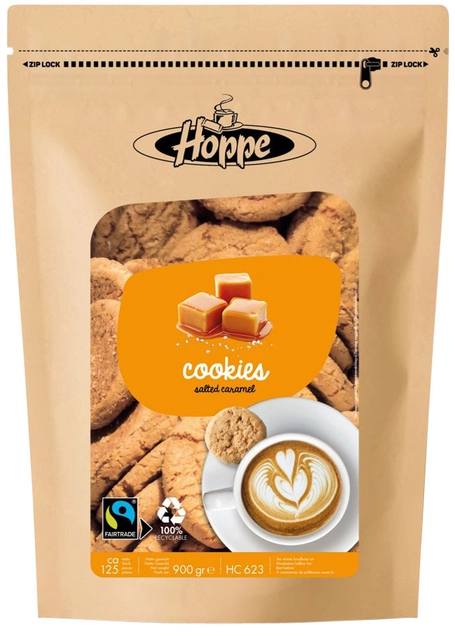 Een Koekjes Hoppe Cookies fairtrade caramel zeezout circa 125stuks koop je bij VHK Kantoorartikelen