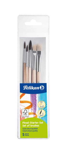 Een Penseel Pelikan starterset assorti blister à 5stuks koop je bij Hoekmankantoorartikelen.nl