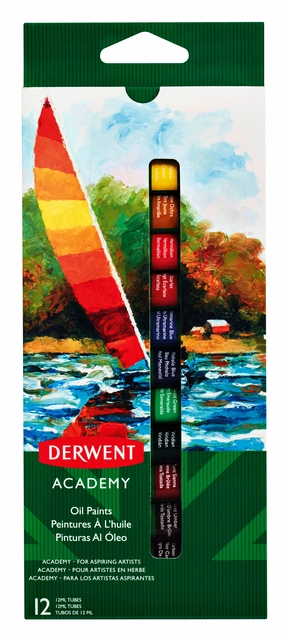 Een Olieverf Derwent Academy blister à 12 tubes à 12ml assorti koop je bij VHK Kantoorartikelen