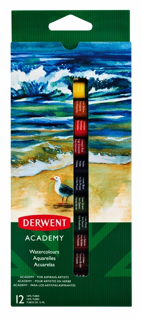 Een Aquarelverf Derwent Academy blister à 12 tubes à 12ml assorti koop je bij VHK Kantoorartikelen