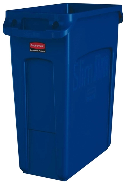 Een Afvalbak Rubbermaid Slim Jim Vented met luchtsleuven 60liter blauw koop je bij VHK Kantoorartikelen