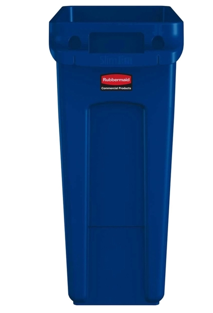 Een Afvalbak Rubbermaid Slim Jim Vented met luchtsleuven 60liter blauw koop je bij VHK Kantoorartikelen