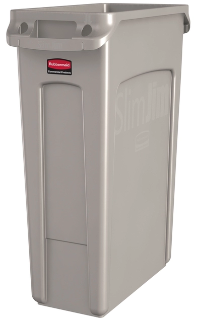 Een Afvalbak Rubbermaid Slim Jim Vented met luchtsleuven 87liter beige koop je bij VHK Kantoorartikelen