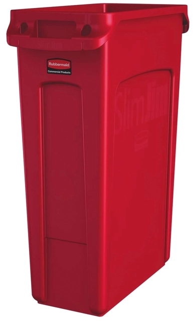 Een Afvalbak Rubbermaid Slim Jim Vented met luchtsleuven 87liter rood koop je bij VHK Kantoorartikelen