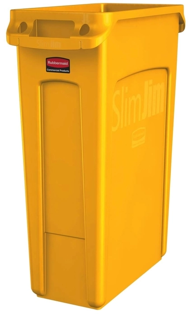 Een Afvalbak Rubbermaid Slim Jim Vented met luchtsleuven 87liter geel koop je bij VHK Kantoorartikelen