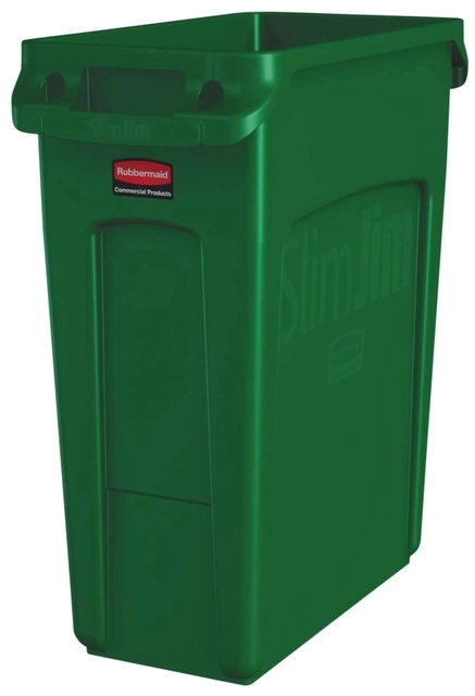 Een Afvalbak Rubbermaid Slim Jim Vented met luchtsleuven 60L groen koop je bij VHK Kantoorartikelen