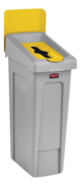 Een Deksel Rubbermaid Slim Jim Recyclestation inwerpopening voor gemengde recycling geel koop je bij VHK Kantoorartikelen