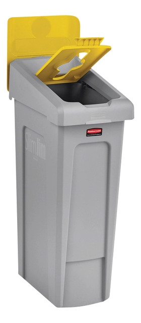 Een Deksel Rubbermaid Slim Jim Recyclestation inwerpopening voor gemengde recycling geel koop je bij VHK Kantoorartikelen