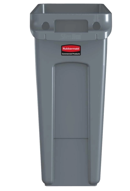 Een Afvalbak Rubbermaid Slim Jim Vented met luchtsleuven 60liter grijs koop je bij VHK Kantoorartikelen