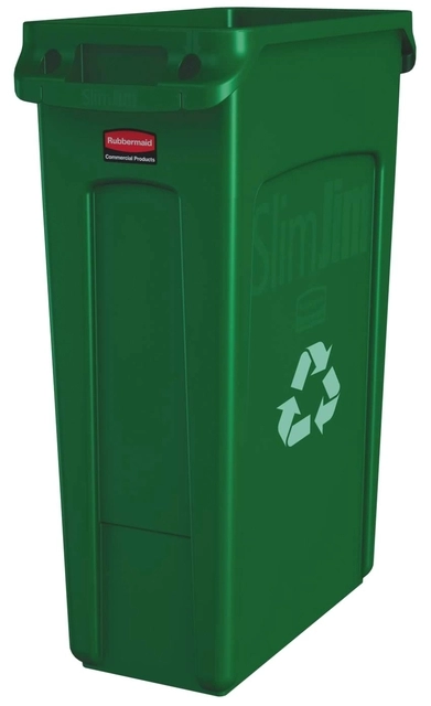 Een Afvalbak Rubbermaid Slim Jim Vented met luchtsleuven 87liter groen koop je bij VHK Kantoorartikelen