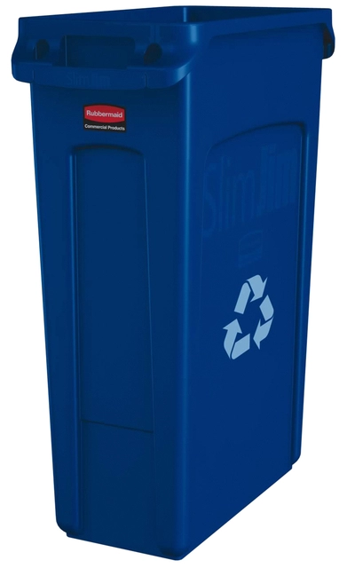 Een Afvalbak Rubbermaid Slim Jim Vented met luchtsleuven 87liter blauw koop je bij VHK Kantoorartikelen