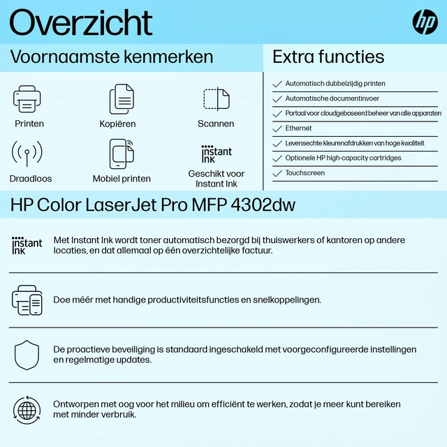 Een Multifunctional Laser printer HP Color LaserJet 4302dw koop je bij Hoekmankantoorartikelen.nl