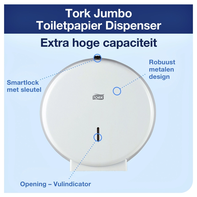 Een Toiletpapierdispenser Tork Jumbo T1 metaal wit 246040 koop je bij VHK Kantoorartikelen