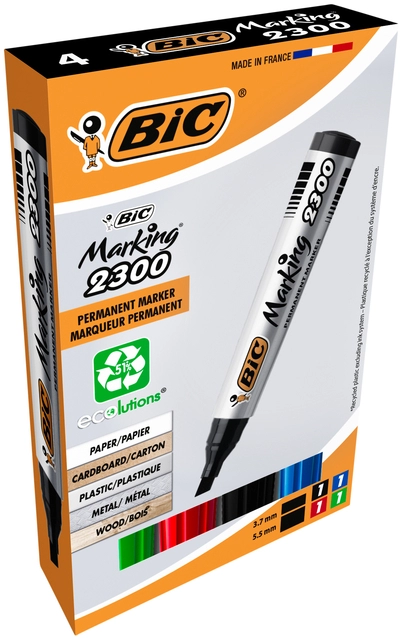 Een Viltstift Bic 2300 ecolutions schuin medium doos à 4 stuks koop je bij VHK Kantoorartikelen