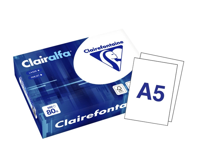 Een Kopieerpapier Clairefontaine Clairalfa A5 80gr wit 500 vel koop je bij Hoekmankantoorartikelen.nl