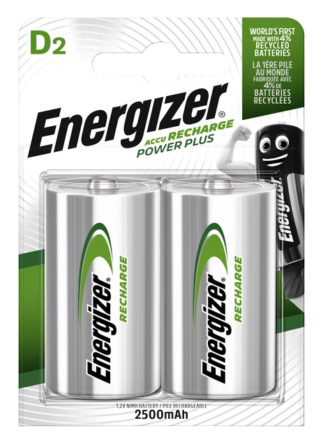 Een Batterij oplaadbaar Energizer 2xD 2500mAh koop je bij VHK Kantoorartikelen