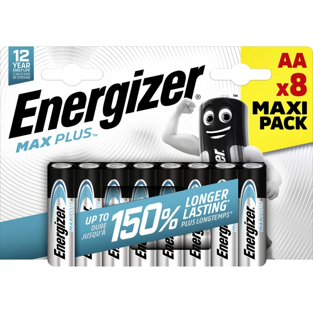 Een Batterij Energizer Max Plus 8xAA alkaline koop je bij VHK Kantoorartikelen