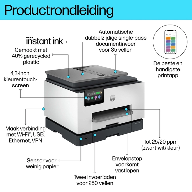 Een Multifunctional inktjet printer HP Officejet 9132E koop je bij Hoekmankantoorartikelen.nl