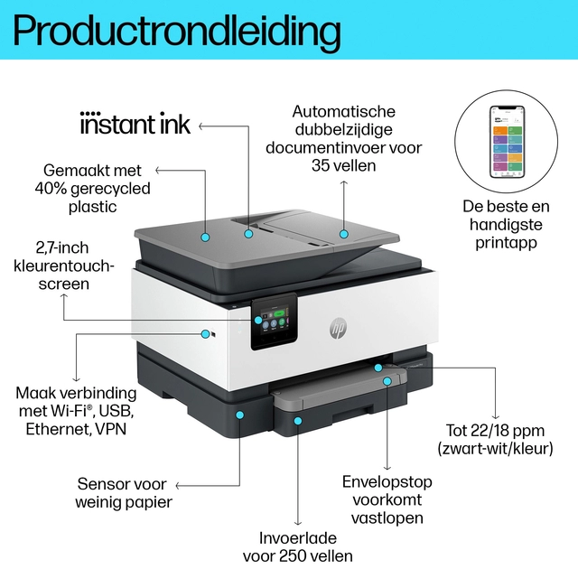 Een Multifunctional inktjet printer HP Officejet 9120E koop je bij Hoekmankantoorartikelen.nl