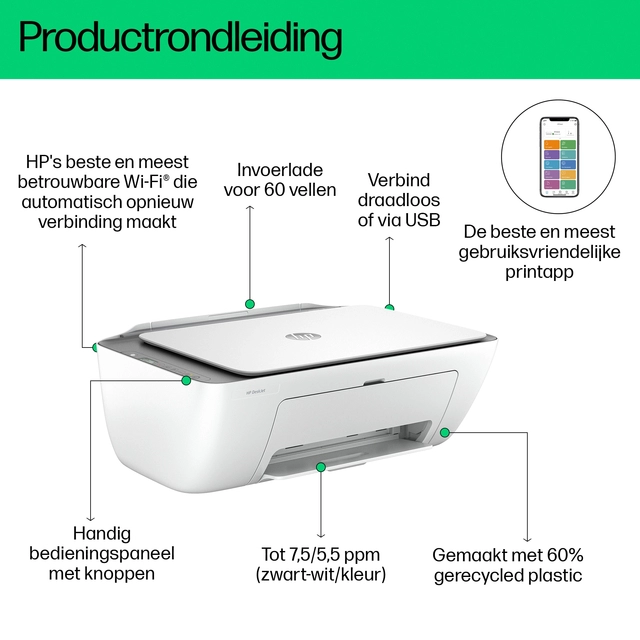 Een Multifunctional inktjet printer HP Deskjet 2820E koop je bij Hoekmankantoorartikelen.nl