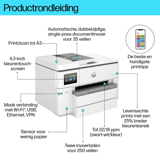 Een Multifunctional inktjet printer HP Officejet 9730E koop je bij Hoekmankantoorartikelen.nl