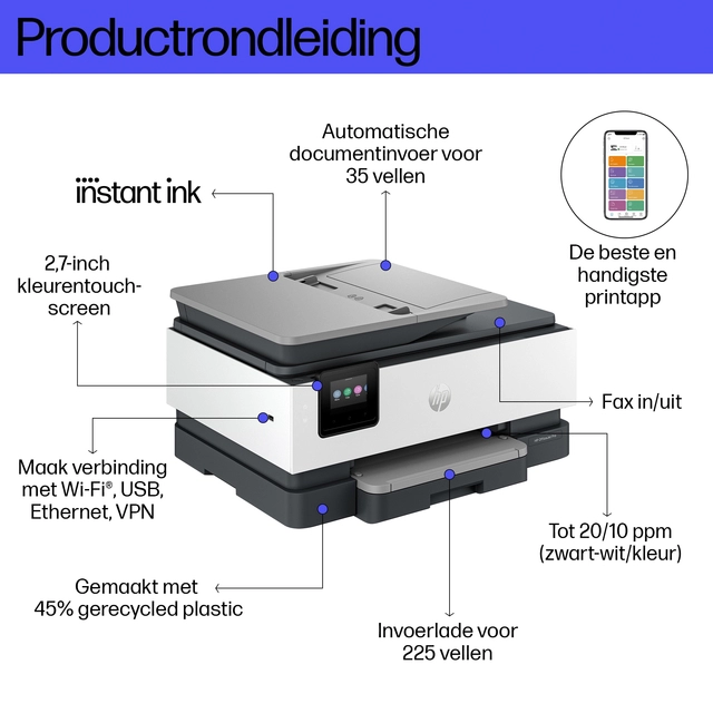 Een Multifunctional inktjet printer HP Officejet 8132E koop je bij Hoekmankantoorartikelen.nl