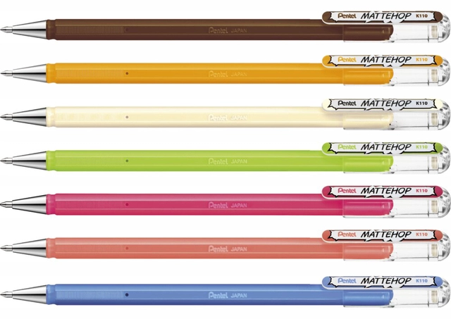 Een Gelschrijver Pentel K110 Mattehop Fun Original medium assorti blister à 7 stuks koop je bij VHK Kantoorartikelen