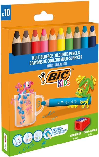 Een Kleurpotloden BicKids Multi Surface inclusief puntenslijper assorti pak à 10 stuks koop je bij VHK Kantoorartikelen