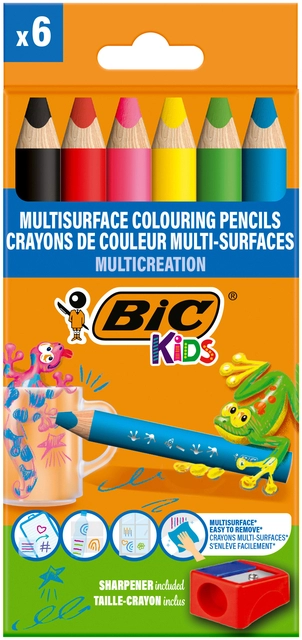 Een Kleurpotloden BicKids Multi Surface inclusief puntenslijper assorti pak à 6 stuks koop je bij VHK Kantoorartikelen