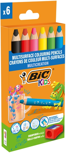 Een Kleurpotloden BicKids Multi Surface inclusief puntenslijper assorti pak à 6 stuks koop je bij VHK Kantoorartikelen