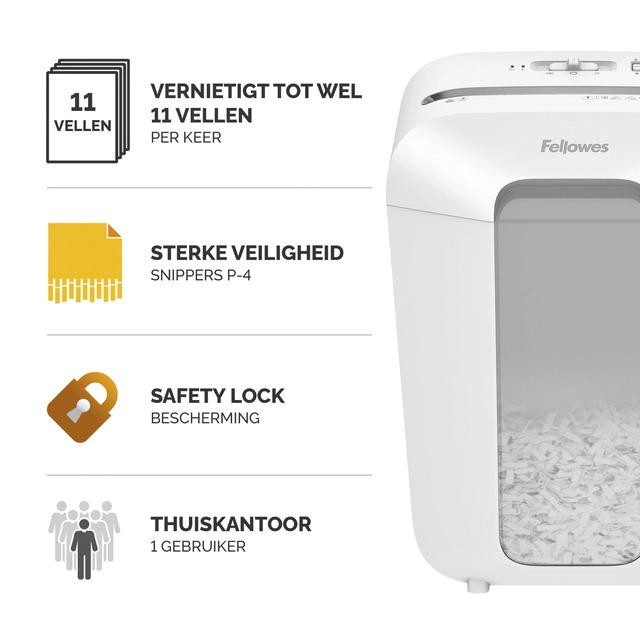 Een Papiervernietiger Fellowes Powershred LX70 snippers 4x40mm wit koop je bij VHK Kantoorartikelen