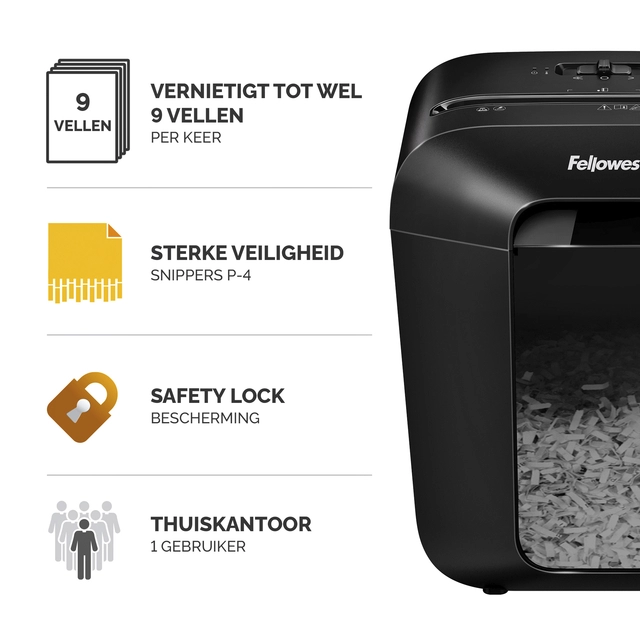 Een Papiervernietiger Fellowes Powershred LX50 snippers 4x37mm zwart koop je bij VHK Kantoorartikelen