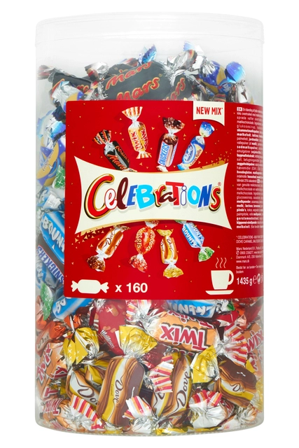 Een Chocolade Celebrations koker 1435gr koop je bij VHK Kantoorartikelen