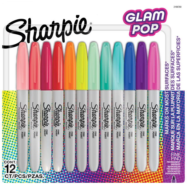 Een Viltstift Sharpie Glampop fijn assorti blister à 12 stuks koop je bij VHK Kantoorartikelen