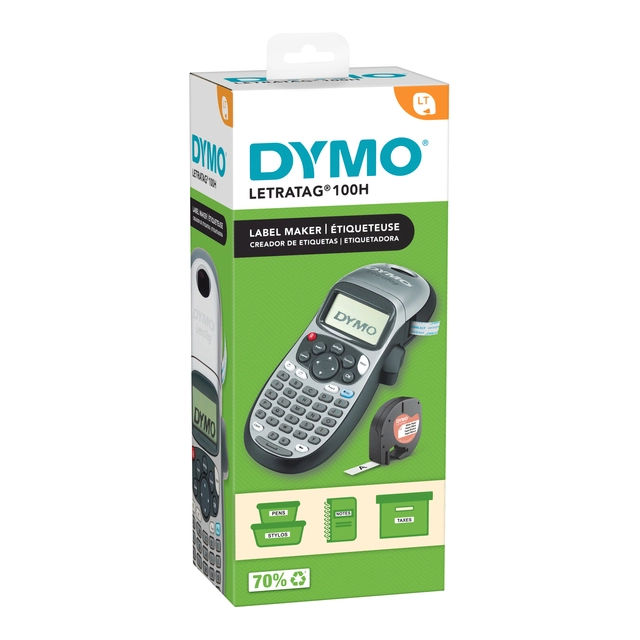 Een Labelprinter Dymo LetraTag 100H draagbaar abc 12mm zilverkleurig special edition koop je bij Hoekmankantoorartikelen.nl