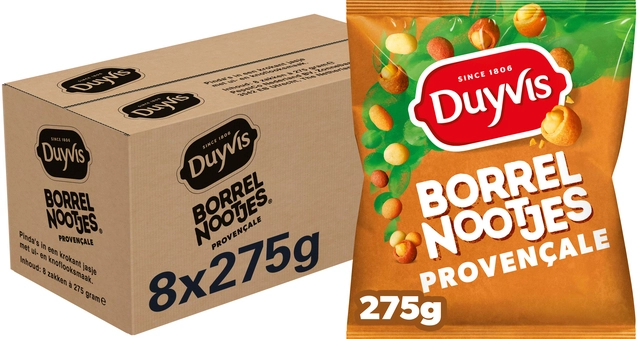 Een Borrelnootjes Duyvis provencale 275gr koop je bij VHK Kantoorartikelen