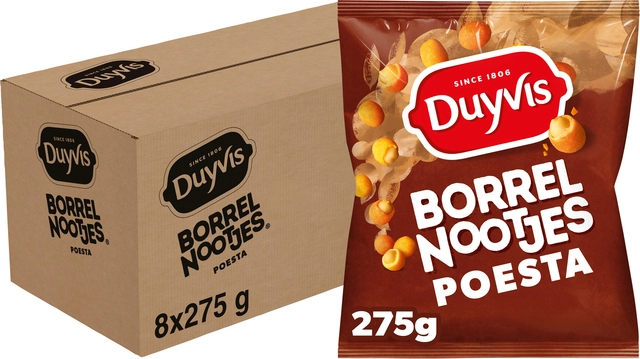 Een Borrelnootjes Duyvis poesta zak 275gr koop je bij VHK Kantoorartikelen