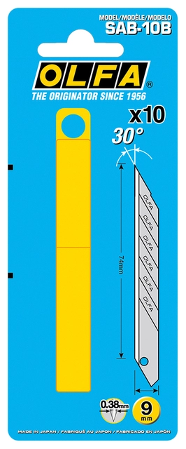 Een Reservemes Olfa SAB blister à 10 stuks koop je bij VHK Kantoorartikelen