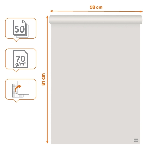 Een Flipoverpapier Nobo gerecycled 58x81cm dubbelzijdig rol 50 vel koop je bij The Cartridge Shop bvba